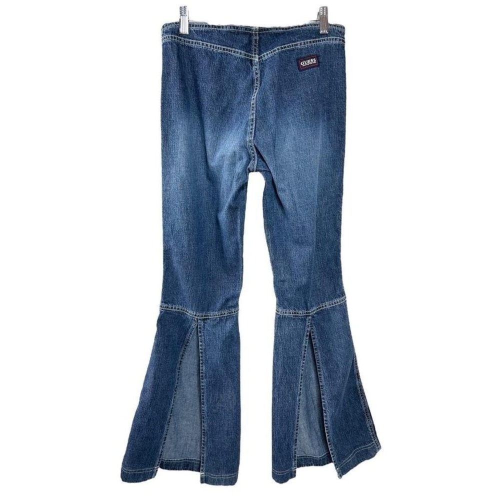 Vintage 90s Y2K Guess Jeans 28 Mid Rise Split Hem Flare Boho Retro Denim - Picture 3 of 8